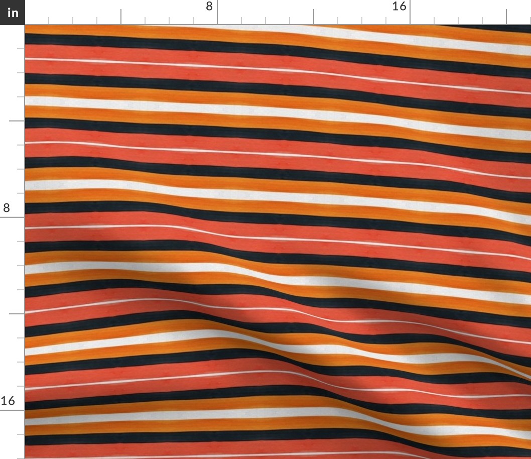 Halloween Stripes Watercolor, Orange, Dark Orange and Black Water Color Stripes on Light Linen Texture Background