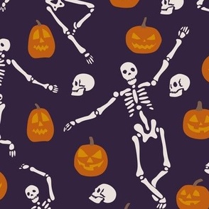 Spooky Halloween dancing skeletons pumpkins skulls