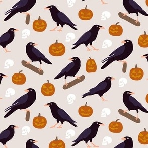 Halloween scary ravens crows skulls pumpkins