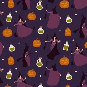 Halloween scary witches wizard pumpkins