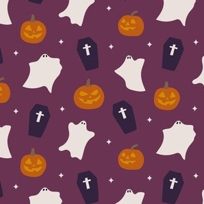 Halloween scary ghosts coffins  pumpkins