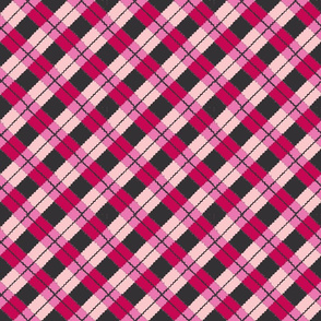 pink and red argyle on black