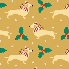 Dachshund dog Christmas winter snow mistletoe