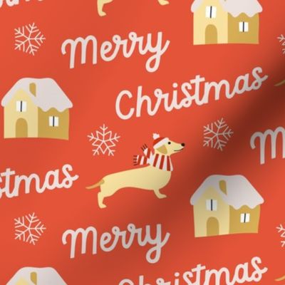 Merry Christmas dachshund cottage snowflakes