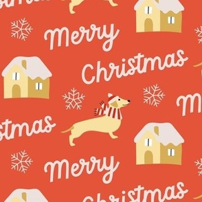 Merry Christmas dachshund cottage snowflakes