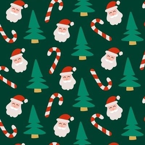 Cute Santa Claus with candy and tree