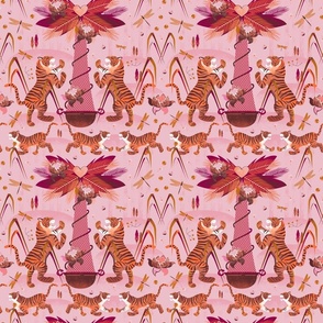 Royal tigers on pink pattern