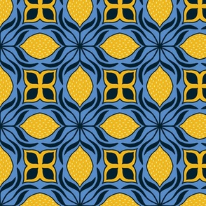 Provencal lemon tile - periwinkle blue/midnight blue