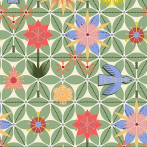 Scandi Blue Bird Garden (Extra Large)