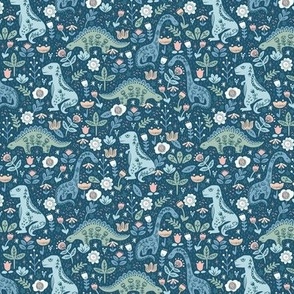 Blue Folk Floral Dinosaur - Small