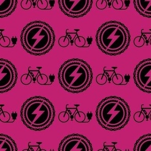Medium Scale EBike Rider Electric Bicycle Enthusiast Black on Bubblegum Shocking Pink