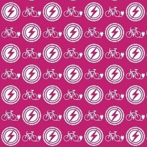 Small Scale EBike Rider Electric Bicycle Enthusiast White on Bubblegum Shocking Pink