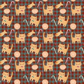 Gingerbread Cat Christmas brown gingham