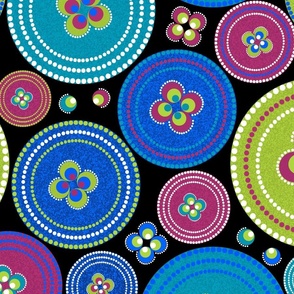 Retro Flower Geometric Circles/Mandalas on Black