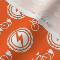 Medium Scale EBike Rider Electric Bicycle Enthusiast White on Orange