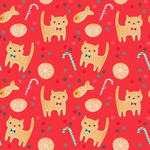 Gingerbread Cat Christmas pinky red