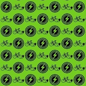 Small Scale EBike Rider Electric Bicycle Enthusiast Black on Lime Green