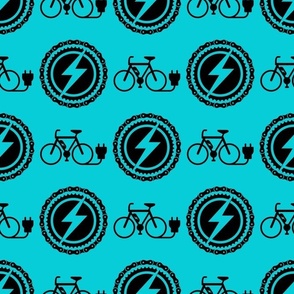  Large Scale EBike Rider Electric Bicycle Enthusiast Black on Turquoise Blue