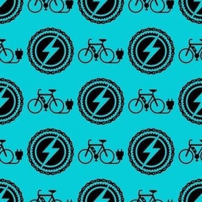 Medium Scale EBike Rider Electric Bicycle Enthusiast Black on Turquoise Blue
