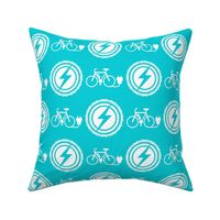 Large Scale EBike Rider Electric Bicycle Enthusiast White on Turquoise Blue
