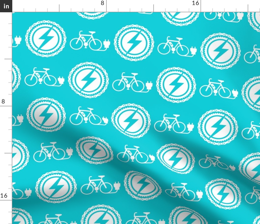 Large Scale EBike Rider Electric Bicycle Enthusiast White on Turquoise Blue