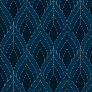 ART DECO BLOSSOMS - GORGEOUS BLUE TONES WITH GOLDEN LINE WORK