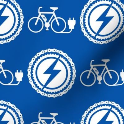 Large Scale EBike Rider Electric Bicycle Enthusiast White on Royal Blue