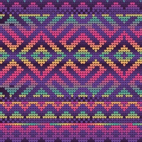 Pink Magenta Purple Bright Pastel Rainbow Winter Sweater Knit Pattern