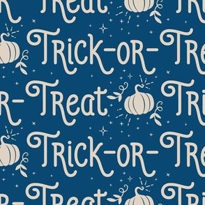 Halloween Trick Or Treat Halloween Pattern, Fall Pumpkin, Tan and Midnight Blue Linen Texture
