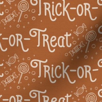 Halloween Trick Or Treat Halloween Pattern, Candy, Rust Orange and Tan, Linen Texture