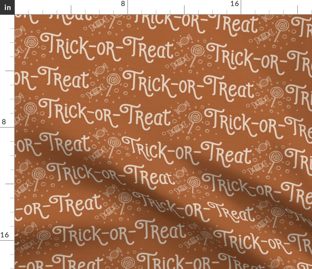 Halloween Trick Or Treat Halloween Pattern, Candy, Rust Orange and Tan, Linen Texture