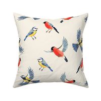 Vintage Handpainted Bullfinches and Tomtits Winter Birds Christmas Holidays