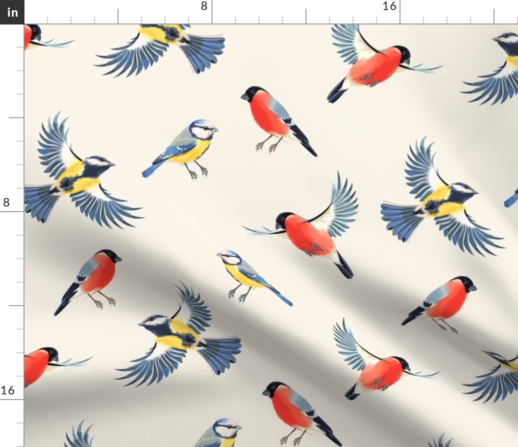 Vintage Handpainted Bullfinches and Tomtits Winter Birds Christmas Holidays