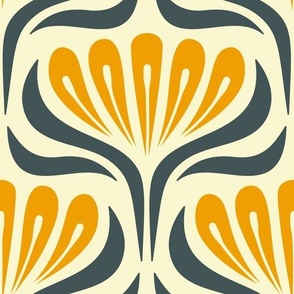 2050 Large - hand drawn abstract flowers, yellow / navy
