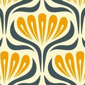 2050 Medium - hand drawn abstract flowers, yellow / navy