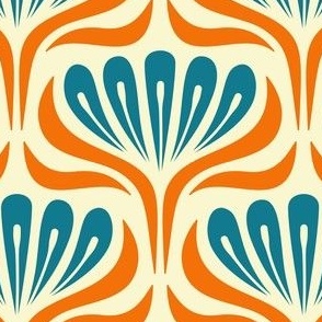 2051 Medium - hand drawn abstract flowers, blue / orange