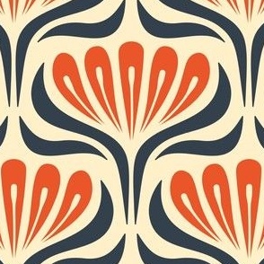 2052 Medium - hand drawn abstract flowers, orange / navy