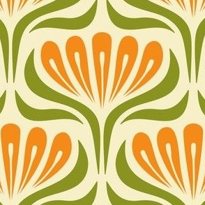 2053 Medium - hand drawn abstract flowers, orange / sage