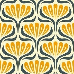 2050 Small - hand drawn abstract flowers, yellow / navy