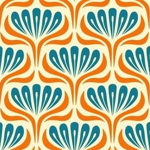 2051 Small - hand drawn abstract flowers, blue / orange