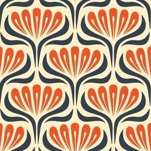 2052 Small - hand drawn abstract flowers, orange / navy