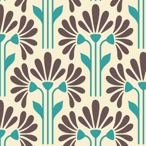 2054 Medium - boho flowers, blue / brown