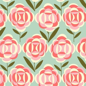 stylized roses on mint // large