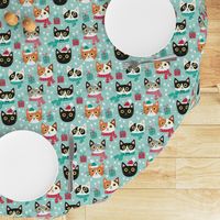 Cute Christmas cat faces turquoise Christmas xmas fabric WB22