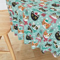 Cute Christmas cat faces turquoise Christmas xmas fabric WB22