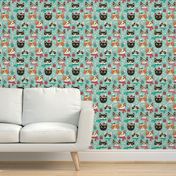 Cute Christmas cat faces turquoise Christmas xmas fabric WB22