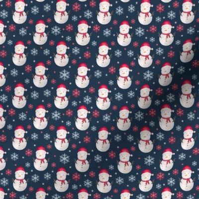 Small Scale Santa Snowmen Winter Wonderland Snowflakes on Navy