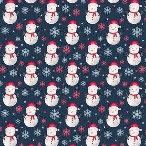 Small Scale Santa Snowmen Winter Wonderland Snowflakes on Navy