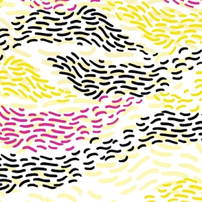 Pink, Yellow and Black wavy lines on white