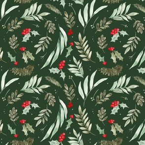 Holly Berry Floral in Evergreen - Large